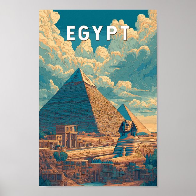 Poster Egypt Illustration Travel Art Vintage (Frente)