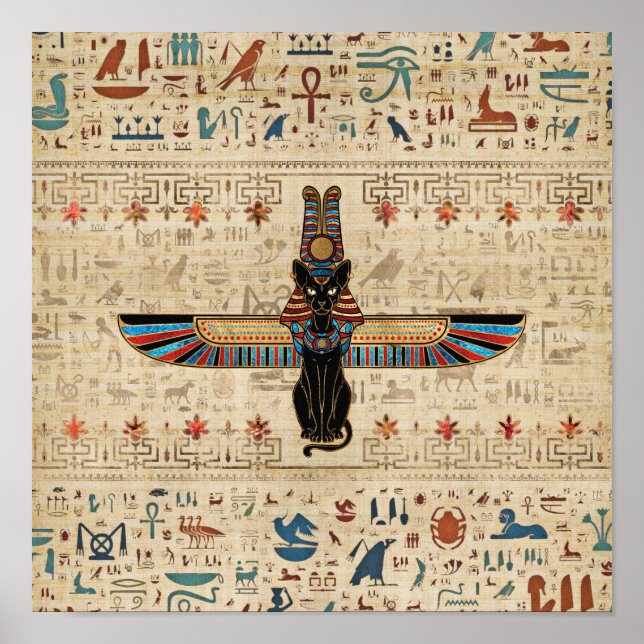Poster Egyptian Cat - Bastet on papyrus (Frente)