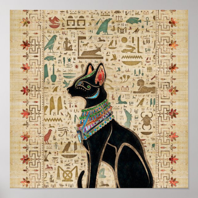 Poster Egyptian Cat - Bastet on papyrus (Frente)