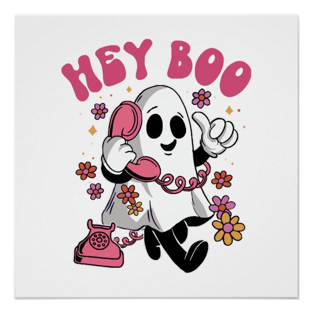 Pôster Ei Boo - Fantasma Groovy de Halloween (Frente)