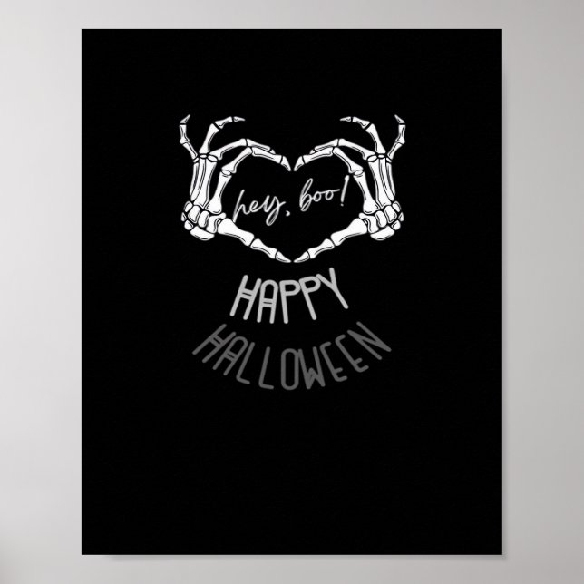 Poster Ei, Boo! Feliz Halloween Skeleton Hand Heart Clas (Frente)
