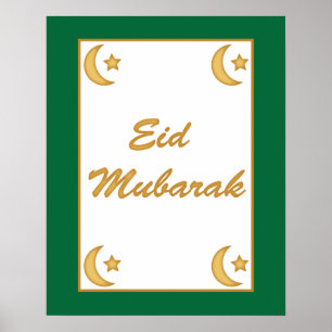 Poster Eid al Fitr Eid Mubarak Green Moon Stars