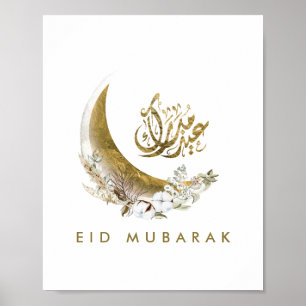 Poster Eid Mubarak Caligrafia árabe Lua Dourada