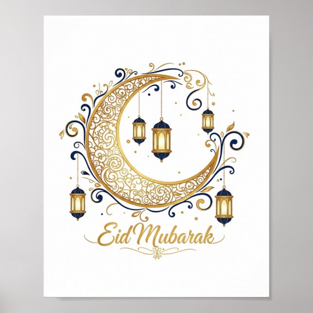 Poster  Eid Mubarak Crescente Dourado  (Frente)