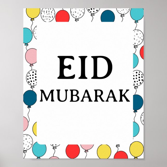 Poster Eid Mubarak, fundo colorido dos Balões (Frente)