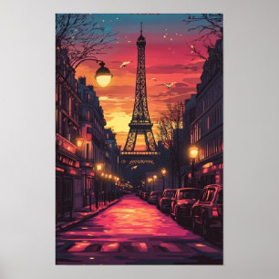 Poster Eiffel Paris França Ilustração Vintage Viagem