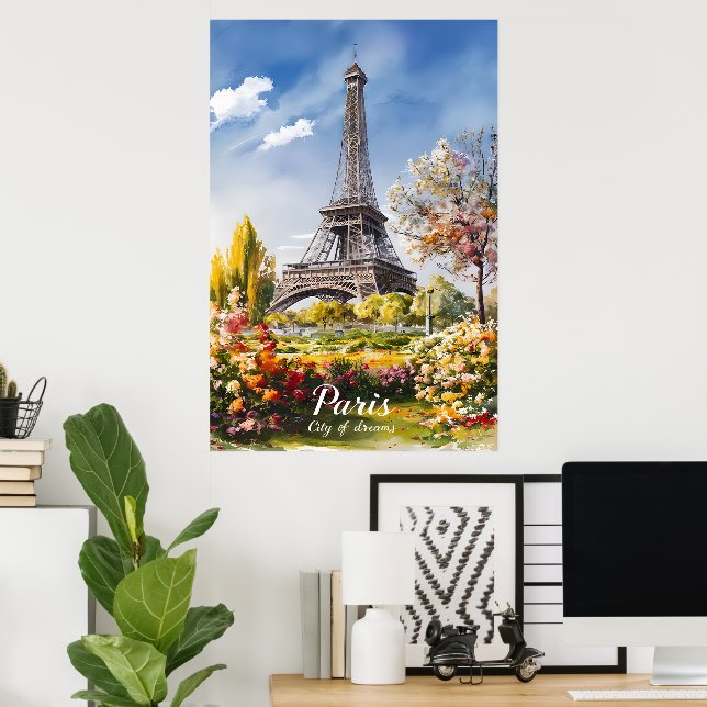 Poster Eiffel Tower Blooms em Springtime Paris (Escritório em casa)