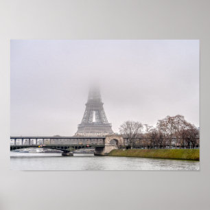Poster Eiffel Tower e ponte Bir-hakeim num dia nevado