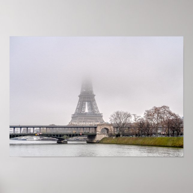 Poster Eiffel Tower e ponte Bir-hakeim num dia nevado (Frente)