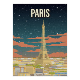 Pôster Eiffel Tower France Night View Travel Poster