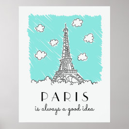 Pôster Eiffel Tower Illustração de texto personalizado po