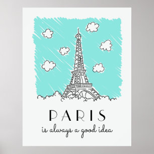 Pôster Eiffel Tower Illustração de texto personalizado po