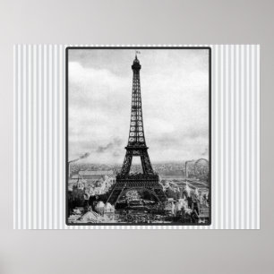 Poster Eiffel Tower In Paris Striped Vintage