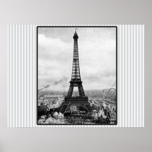 Poster Eiffel Tower In Paris Striped Vintage (Frente)