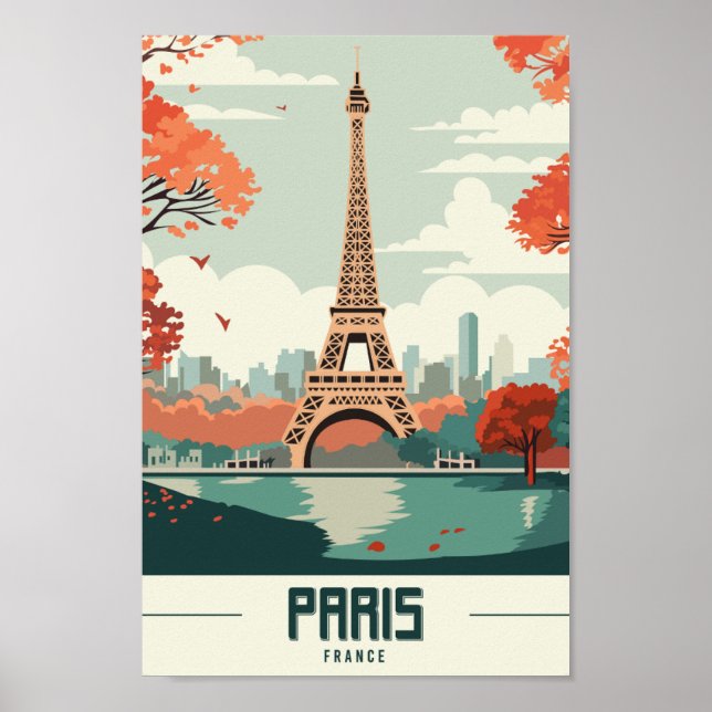 Poster Eiffel Tower Paris Famoso Viagem da França (Frente)