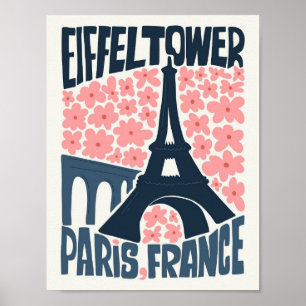 Poster Eiffel Tower Paris França abstrato viagem floral