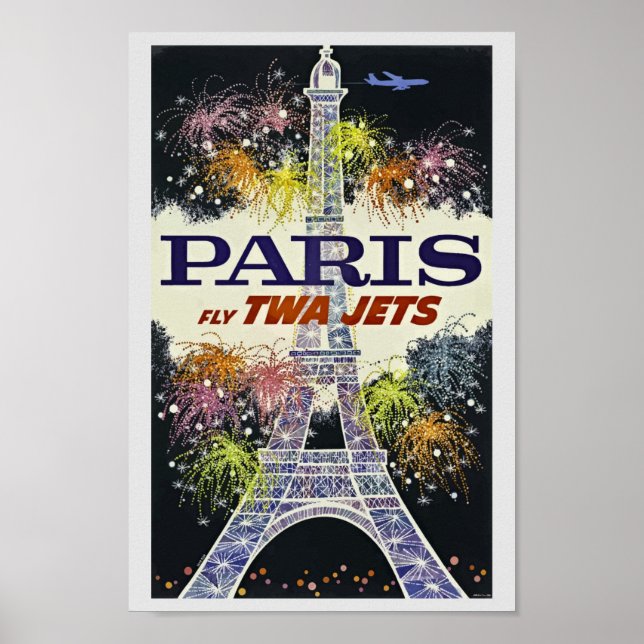Poster Eiffel Tower Paris Viagens vintage da França (Frente)