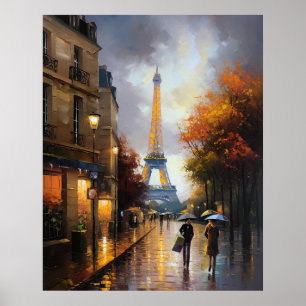 Poster Eiffel Tower seen on a rainy autumn day in Paris
