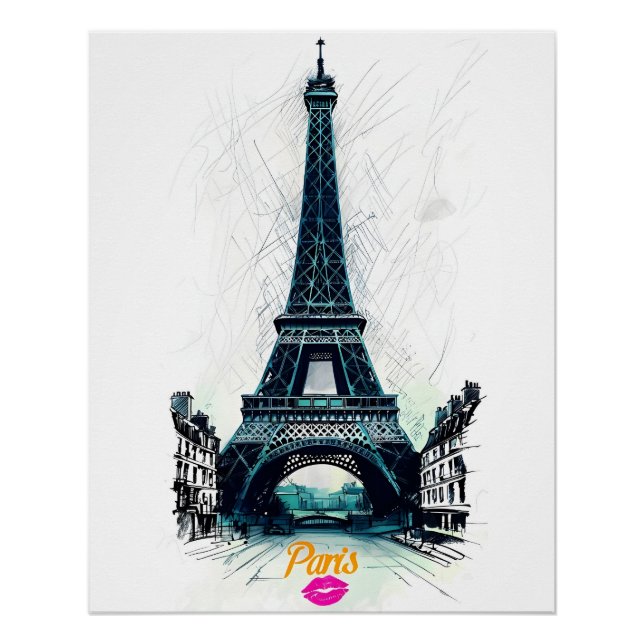 Pôster Eiffel Tower Sketch Print, Line Drawing, Paris (Frente)