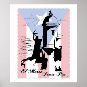 Poster El Morro, Porto Rico w Flag