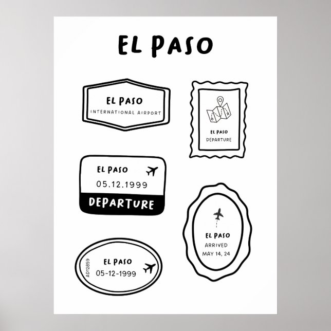 Poster El Paso - Coleção de Carimbos de Viagem | Minimali (Frente)
