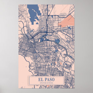 Poster El Paso Estados Unidos Mapa da Cidade Ventilada Vi