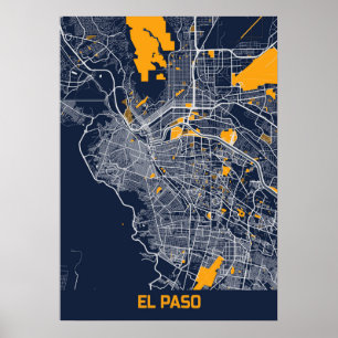 Poster EL Paso - Mapa de Cidade Bluefresh dos Estados Uni