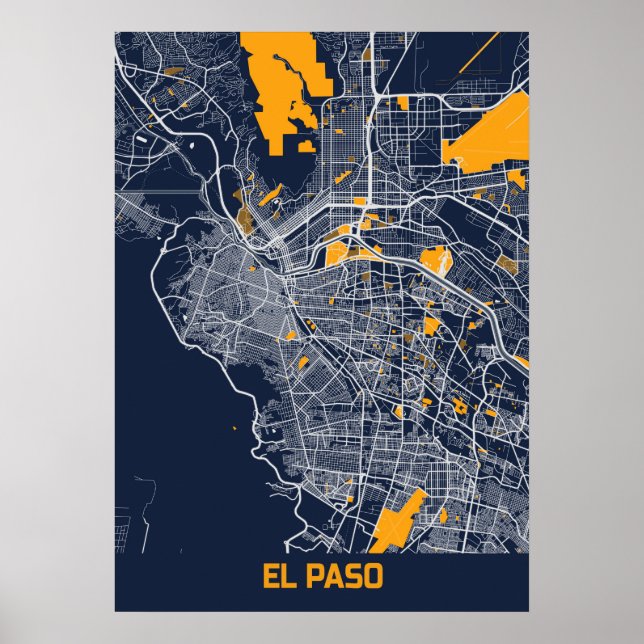 Poster EL Paso - Mapa de Cidade Bluefresh dos Estados Uni (Frente)