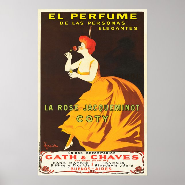Poster EL PERFUME La Rosa Jacqueminot Coty Paris Art Deco (Frente)