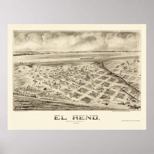 Pôster El Reno, OK Mapa Panorâmico - 1891 (Frente)