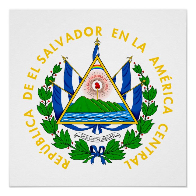 Pôster El Salvador country coat arms symbol emblem flag (Frente)