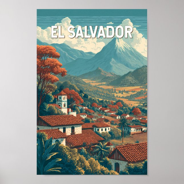Poster El Salvador Illustration Travel Art Vintage (Frente)