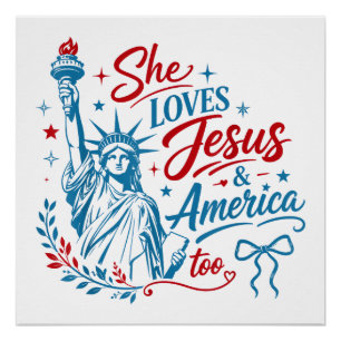 Pôster Ela Ama Jesus e a América Também 4 de Julho Cristo