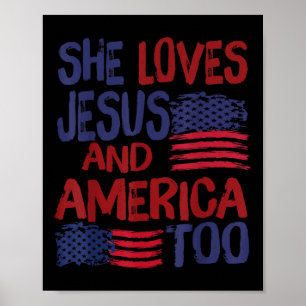 Poster Ela Ama Jesus E a América Também Bandeira 4 De Jul