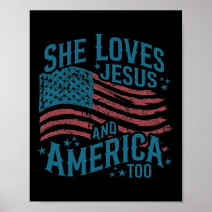 Poster Ela Ama Jesus E a América Também Bandeira Dos EUA