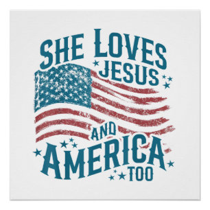 Pôster Ela Ama Jesus e a América Também Bandeira dos EUA