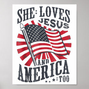 Poster Ela Ama Jesus E a América Também Bandeira Dos EUA 