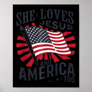 Poster Ela Ama Jesus E a América Também Bandeira Dos EUA 