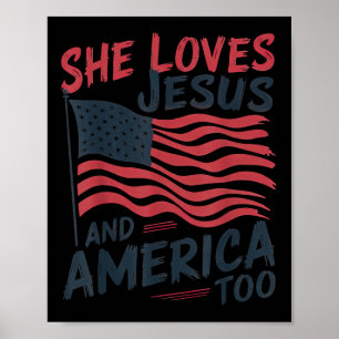 Poster Ela Ama Jesus E a América Também Camiseta Cristã R