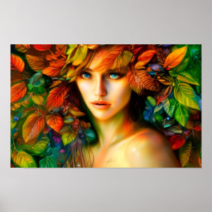 Poster Ela das Folhas Luminescentes   Arte Digital