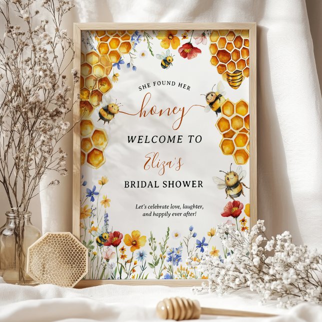 Poster Ela Encontrou Seu Querido Flor Selvagem Bem-Vindo  (She Found Her Honey Wildflower Bee Welcome Bridal Poster)