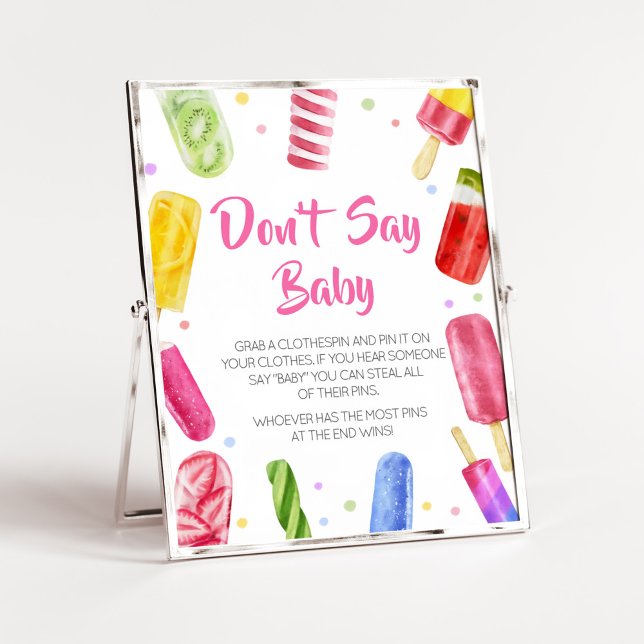 Poster Ela está pronta para Pop Chá de fraldas Não diga a (Popsicle Baby Shower Don't Say Baby Sign)