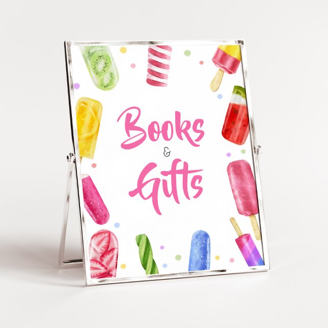 Poster Ela está pronta para Pop de livros e presentes (Popsicle Baby Shower Books and Gifts Sign)