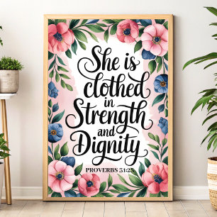 Poster Ela Está Vestida de Força – Arte Cristã para Pared