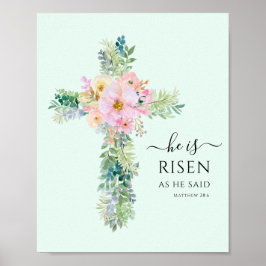 Poster Ele é Risen Greenery Watercolor Cross
