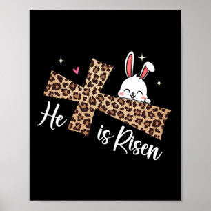 Poster Ele É Risen Leopard Cross Bunny Day Christi