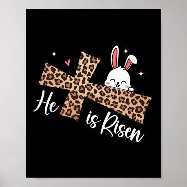 Poster Ele É Risen Leopard Cross Bunny Day Christi (Frente)