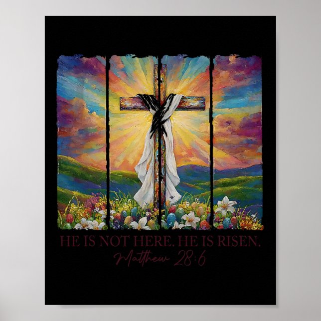 Poster Ele É Risen Primavera Páscoa Jesus Cruzando Christ (Frente)