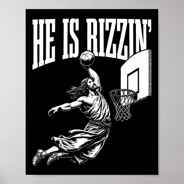 Poster Ele É Rizzin Divertido Jesus Memória de Basquete (Frente)