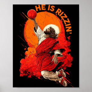 Poster Ele É Rizzin Jesus Engraçado Meme de Basquete Pásc
